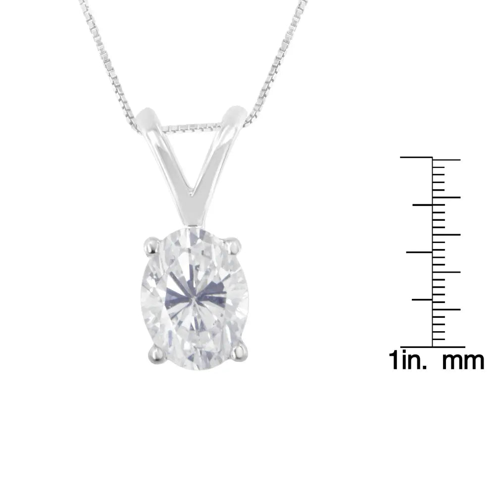 IGI Certified 10K White Gold 3/8 cttw Prong Set Diamond Oval Pendant Necklace (I-J Color, I1 Clarity) - Size 18" - Bijoux-NYC Direct