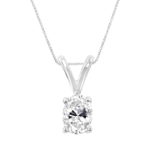 IGI Certified 10KT White Gold Diamond Oval Pendant Necklace (1/5 cttw, H-I Color, I1) - Bijoux-NYC Direct
