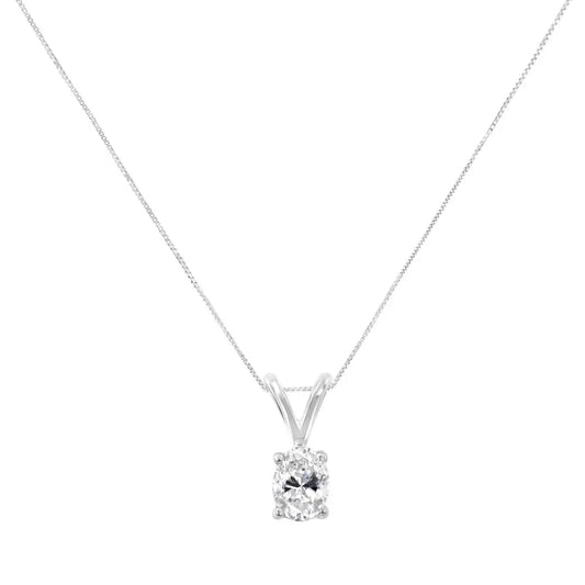 IGI Certified 10KT White Gold Diamond Oval Pendant Necklace (1/5 cttw, H-I Color, I1) - Bijoux-NYC Direct