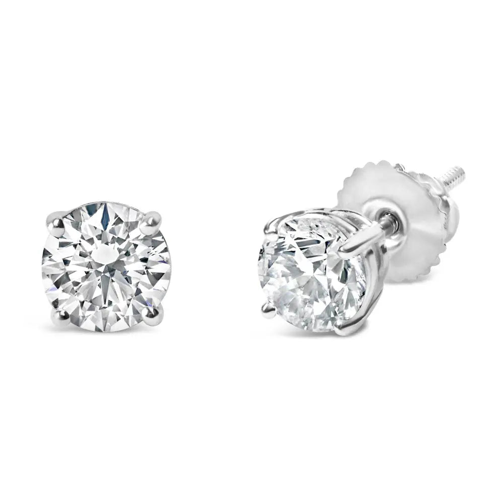 IGI Certified 14K White Gold 1 1/2 Cttw Round Diamond Solitaire Stud Earrings with Screwbacks (G-H Color, I1-I2 Clarity) - Bijoux-NYC Direct