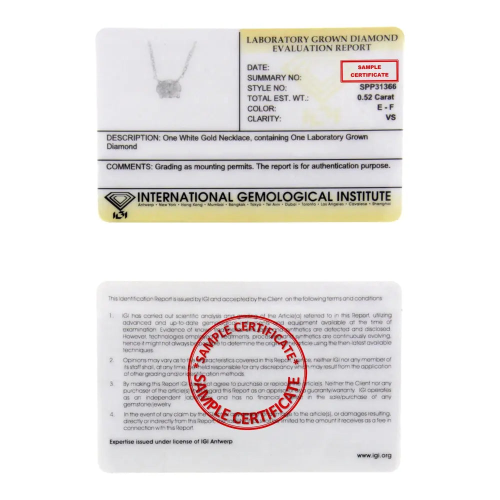 IGI Certified 14k White Gold 1/2 cttw Lab Grown Oval Shape Solitaire Diamond East West 18" Pendant Necklace (E-F Color, VS1-VS2 Clarity) - Bijoux-NYC Direct
