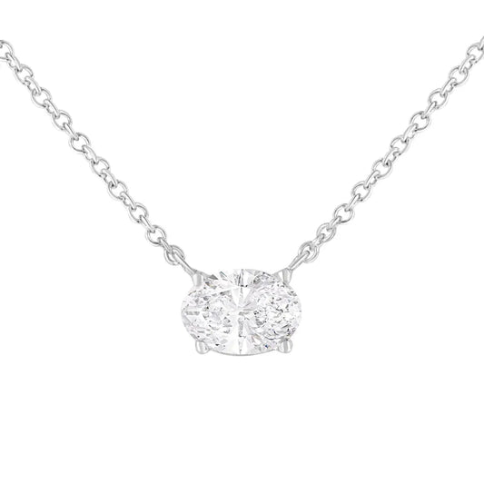 IGI Certified 14k White Gold 1/2 cttw Lab Grown Oval Shape Solitaire Diamond East West 18" Pendant Necklace (E-F Color, VS1-VS2 Clarity) - Bijoux-NYC Direct