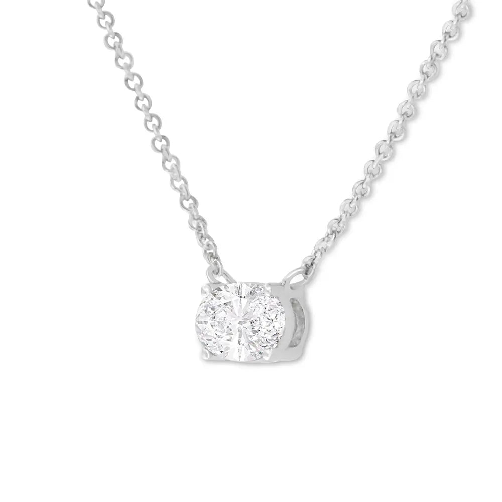 IGI Certified 14k White Gold 1/2 cttw Lab Grown Oval Shape Solitaire Diamond East West 18" Pendant Necklace (E-F Color, VS1-VS2 Clarity) - Bijoux-NYC Direct