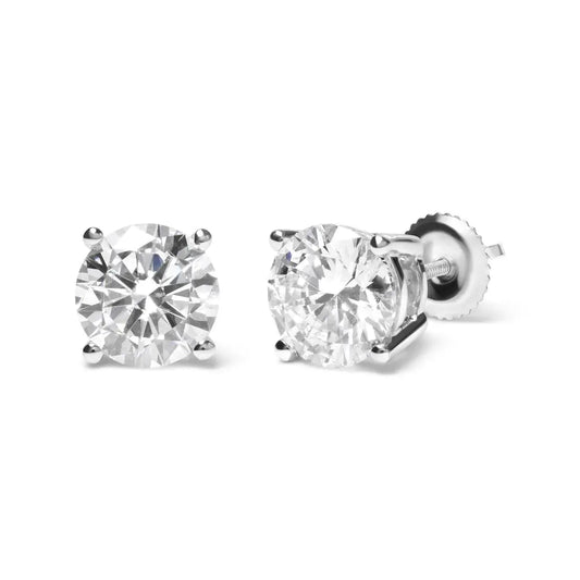 IGI Certified 14K White Gold 5.00 Cttw Round Brilliant-Cut Lab Grown Diamond Classic 4-Prong Stud Earrings with Screw Backs (F-G Color, SI1 Clarity) - Bijoux-NYC Direct