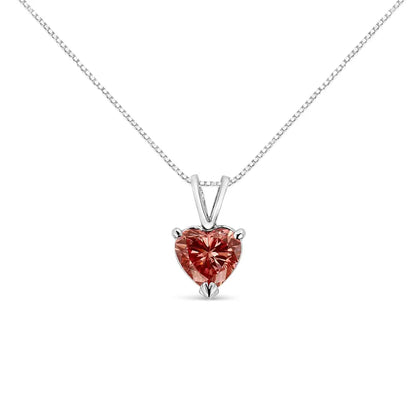 IGI Certified 14K White Gold Martini Set 1.00 Cttw Lab Grown Pink Heart Diamond Solitaire 18" Pendant Necklace (Pink Color, SI2 Clarity) - Bijoux-NYC Direct