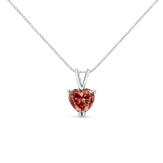 IGI Certified 14K White Gold Martini Set 1.00 Cttw Lab Grown Pink Heart Diamond Solitaire 18" Pendant Necklace (Pink Color, SI2 Clarity) - Bijoux-NYC Direct
