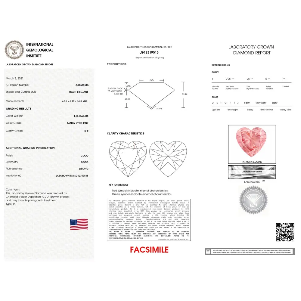 IGI Certified 14K White Gold Martini Set 1.00 Cttw Lab Grown Pink Heart Diamond Solitaire 18" Pendant Necklace (Pink Color, SI2 Clarity) - Bijoux-NYC Direct