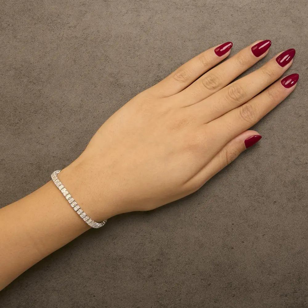 10 ct emerald cut lab grown diamond tennis bracelet in 14k white gold bijoux-nyc direct