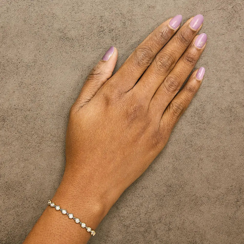 1.5 cttw lab grown diamond bezel link bracelet in 10k yellow gold bijoux-nyc direct