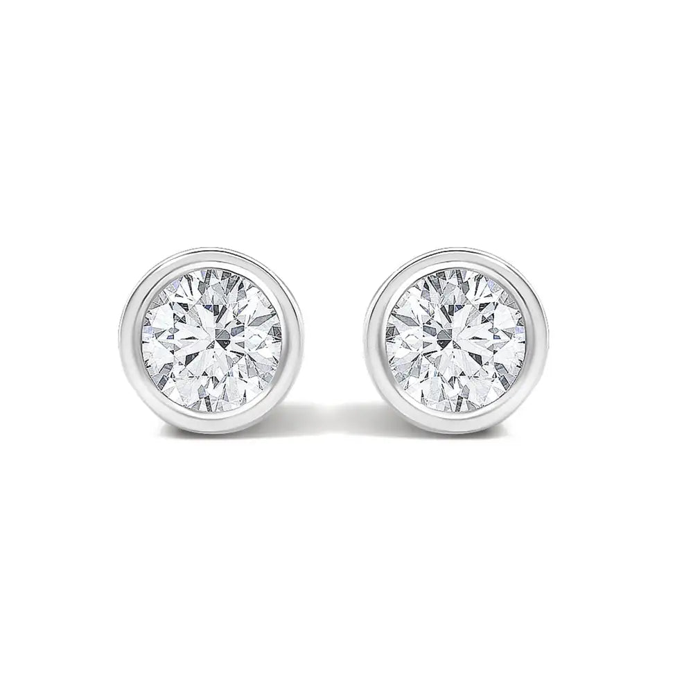 1/2 ct lab-grown diamond bezel solitaire stud earrings in 14k white gold bijoux-nyc direct