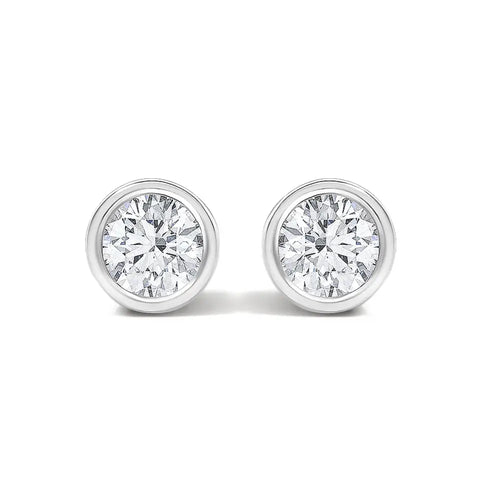 1/2 ct lab-grown diamond bezel solitaire stud earrings in 14k white gold bijoux-nyc direct