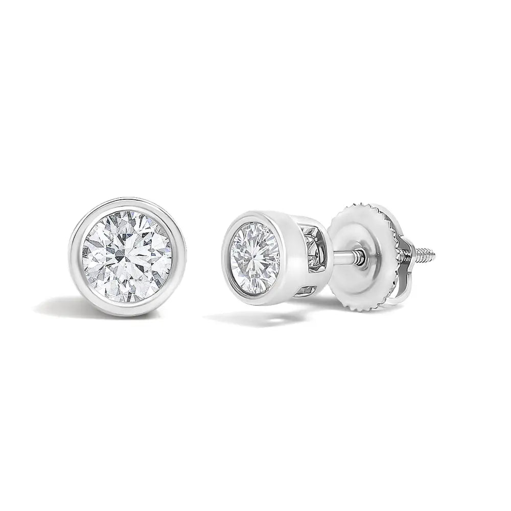 1/2 ct lab-grown diamond bezel solitaire stud earrings in 14k white gold bijoux-nyc direct