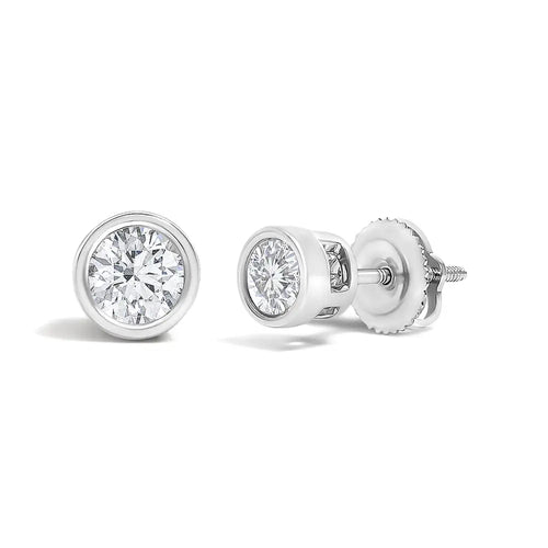 1/2 ct lab-grown diamond bezel solitaire stud earrings in 14k white gold bijoux-nyc direct