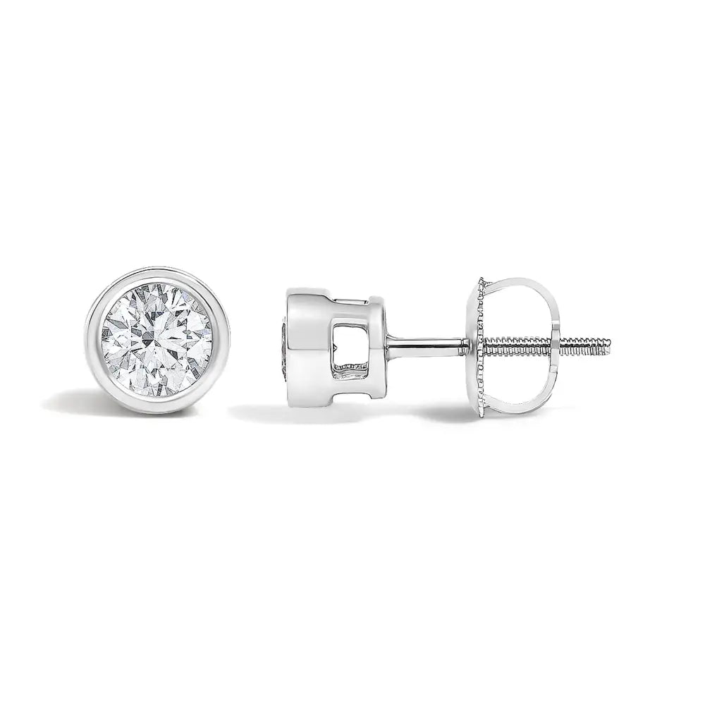 1/2 ct lab-grown diamond bezel solitaire stud earrings in 14k white gold bijoux-nyc direct