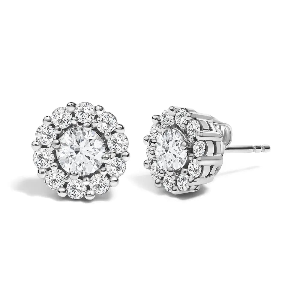 1.5 cttw lab-grown diamond halo stud earrings in 10k white gold bijoux-nyc direct