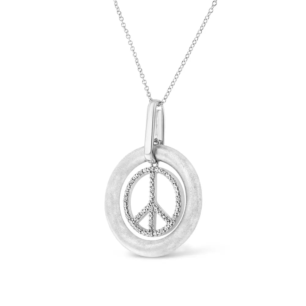Matte Finish .925 Sterling Silver Diamond Accent Dancing Peace Sign 18" Pendant Necklace (I-J Color, I1-I2 Clarity) - Bijoux-NYC Direct