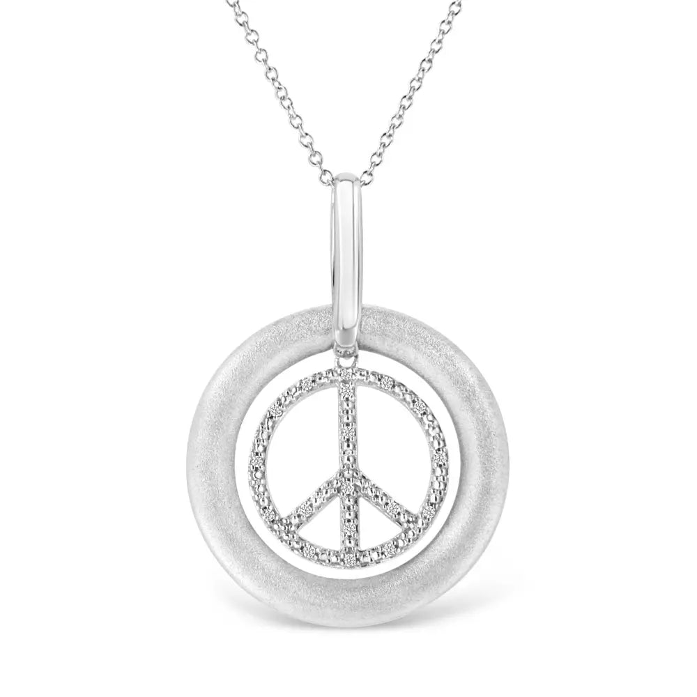 Matte Finish .925 Sterling Silver Diamond Accent Dancing Peace Sign 18" Pendant Necklace (I-J Color, I1-I2 Clarity) - Bijoux-NYC Direct
