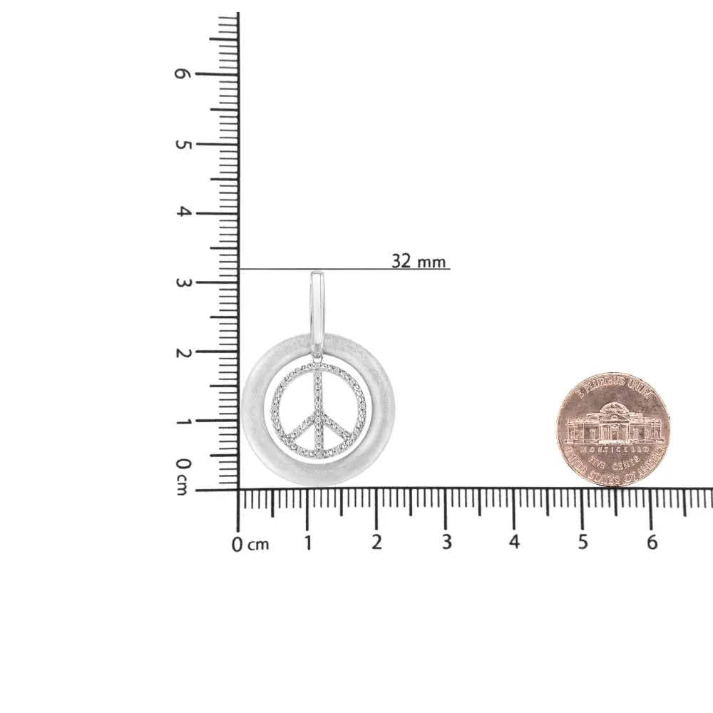 Diamond accent peace sign pendant necklace in matte sterling silver – 18’’ bijoux-nyc direct