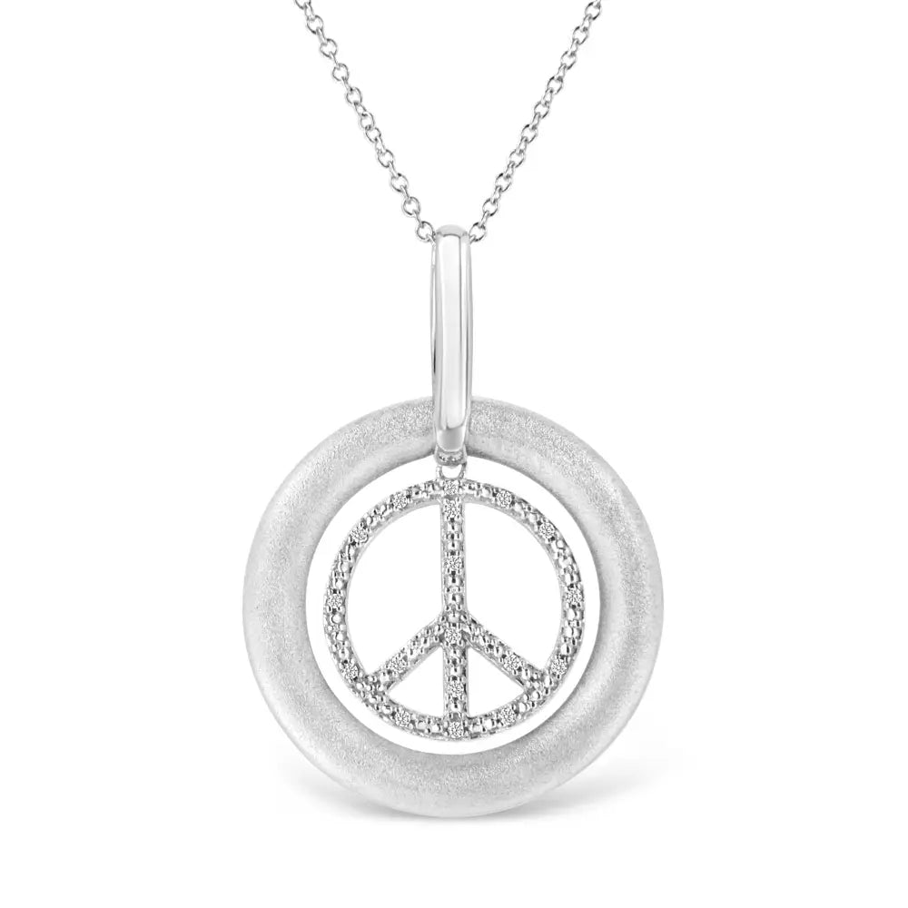 Diamond accent peace sign pendant necklace in matte sterling silver – 18’’ bijoux-nyc direct