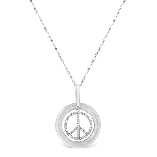 Matte Finish .925 Sterling Silver Diamond Accent Dancing Peace Sign 18" Pendant Necklace (I-J Color, I1-I2 Clarity) - Bijoux-NYC Direct