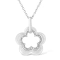 Satin sterling silver double flower diamond pendant necklace 1/20 cttw bijoux-nyc direct