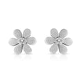 Diamond accent flower stud earrings in matte sterling silver – 1/20 cttw bijoux-nyc direct