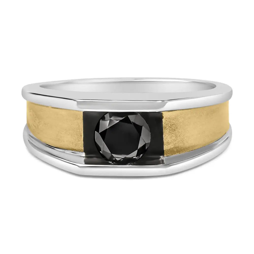 Men’s 1.0 cttw black diamond 14k gold plated silver matte band ring bijoux-nyc direct