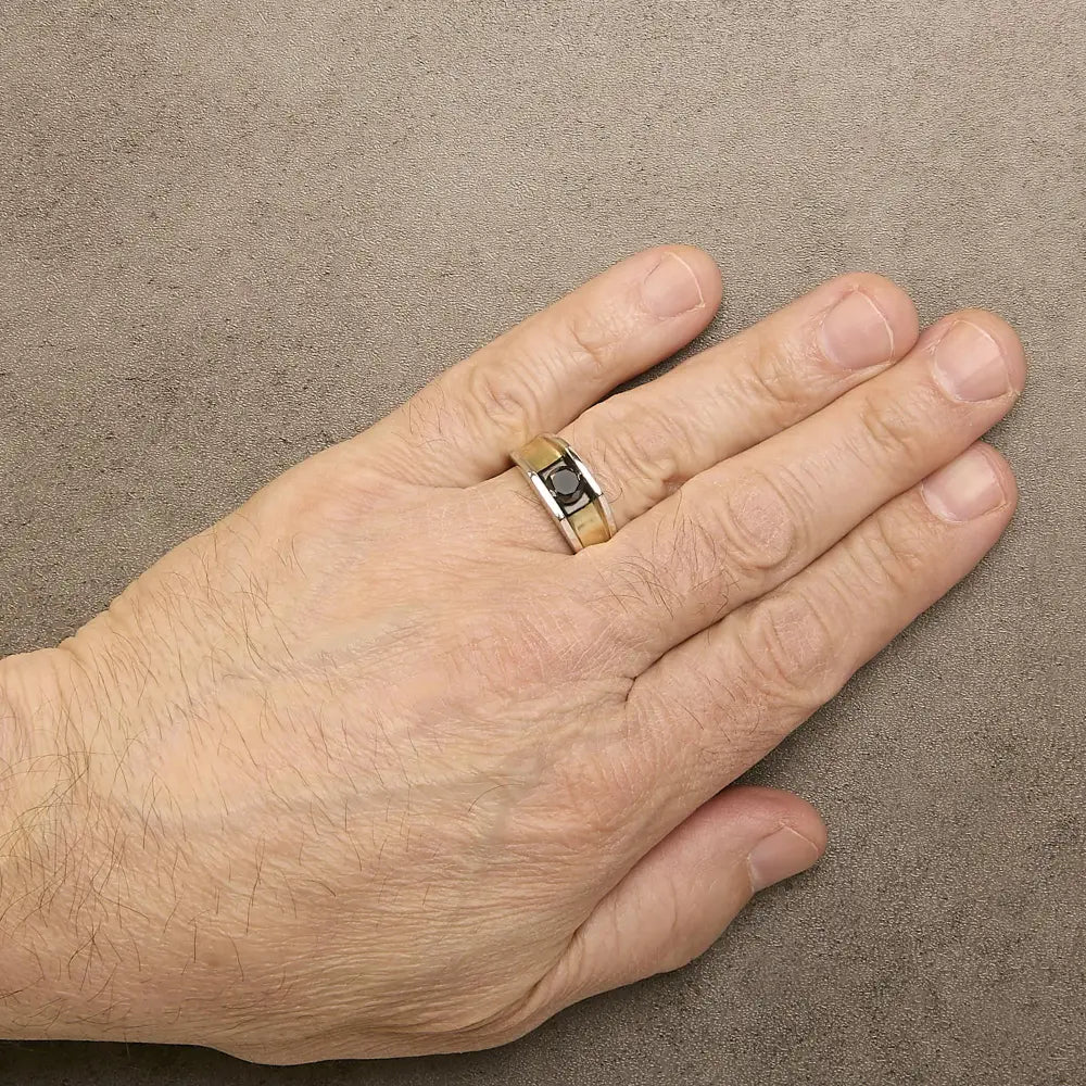 Men’s 1.0 cttw black diamond 14k gold plated silver matte band ring bijoux-nyc direct