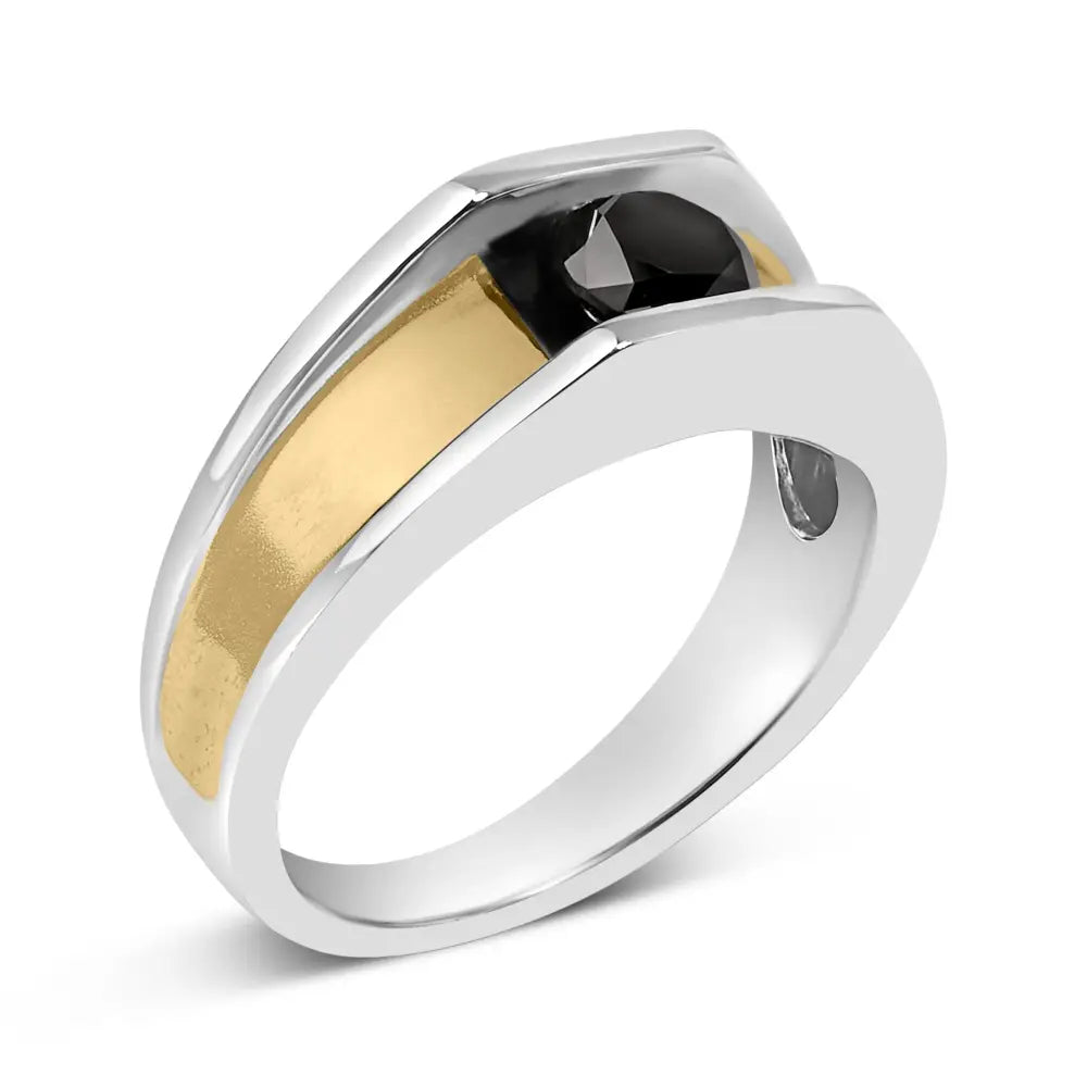 Men’s 1.0 cttw black diamond 14k gold plated silver matte band ring bijoux-nyc direct