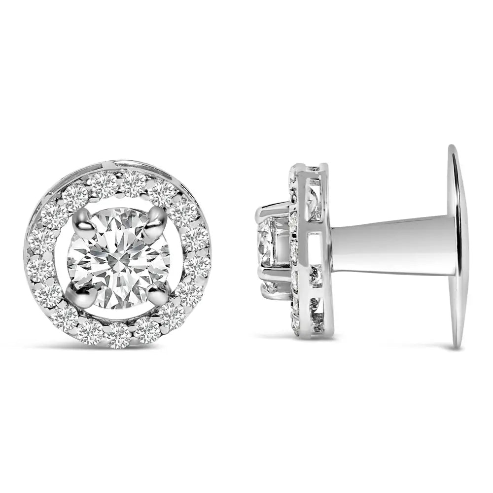 Men’s 14k white gold 1 3/4 cttw lab grown diamond halo cufflinks bijoux-nyc direct