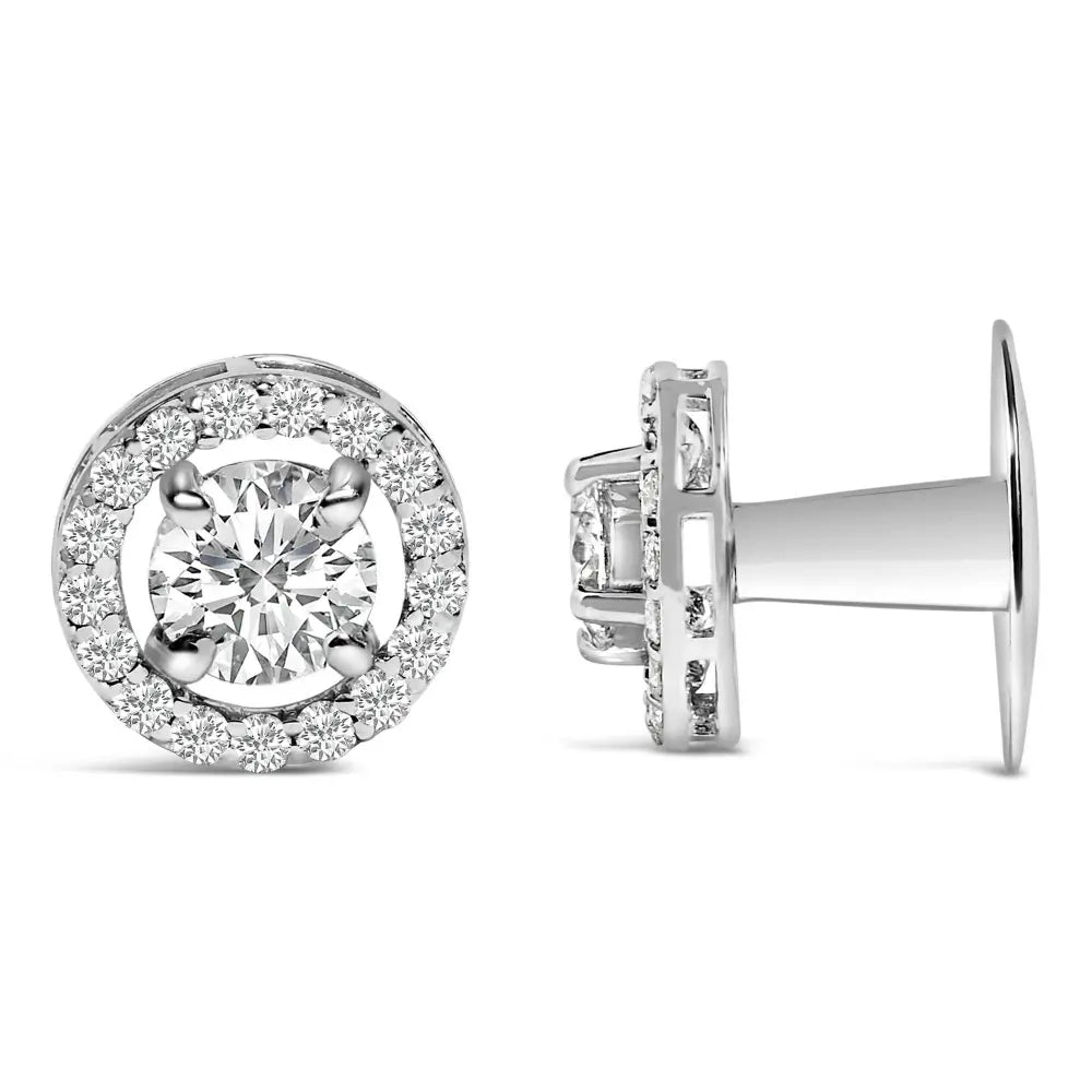 Men's 14K White Gold 1 3/4 Cttw Lab Grown Diamond Halo Cufflink - Bijoux-NYC Direct