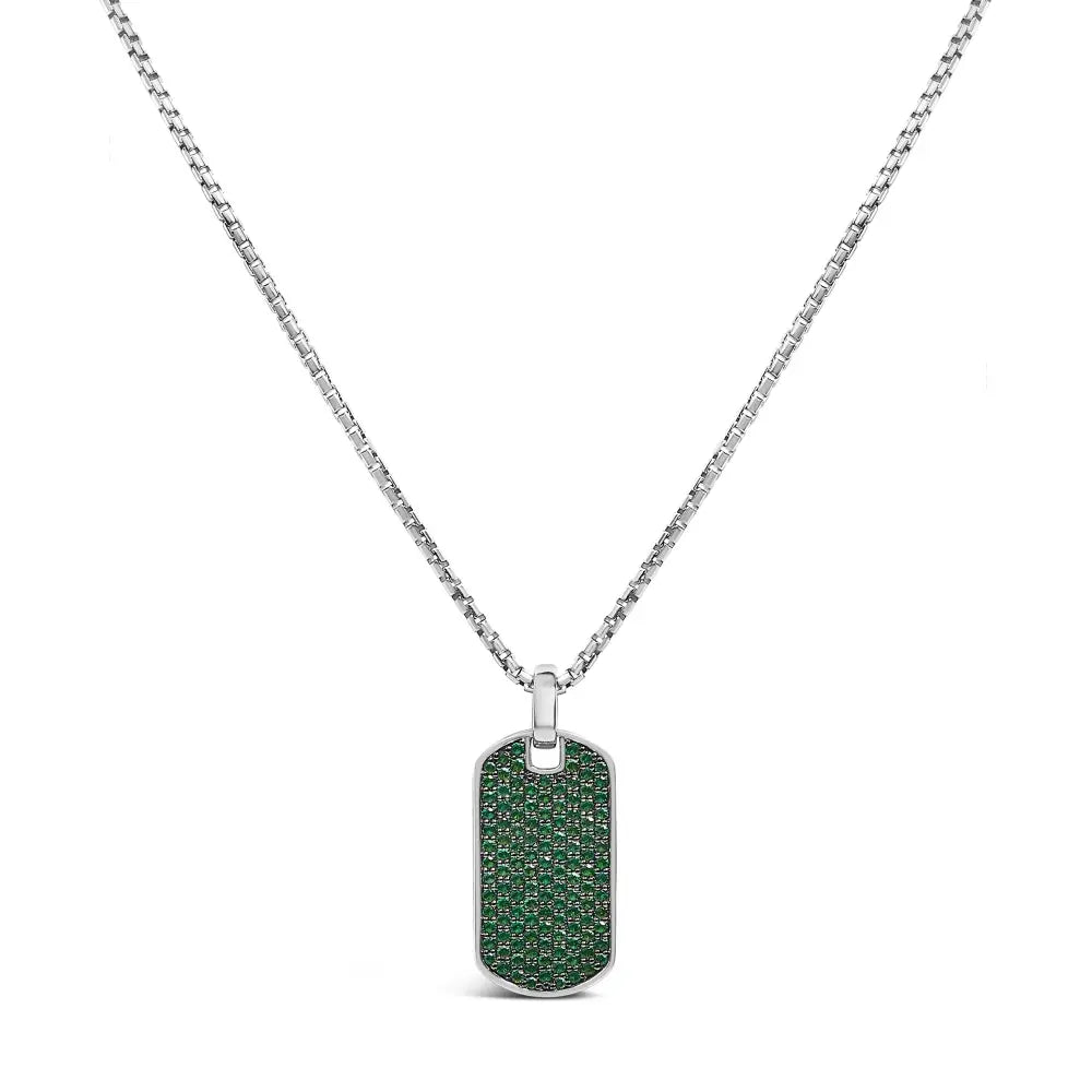 Men’s.925 sterling silver created green emerald dog tag pendant necklace 22’’ inches necklaces/pendant/pendant handcrafted