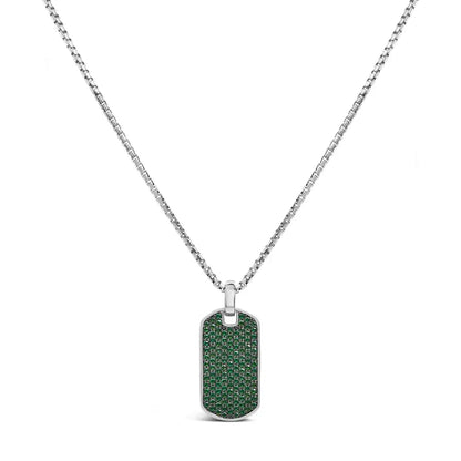 Men’s.925 sterling silver created green emerald dog tag pendant necklace 22’’ inches necklaces/pendant/pendant handcrafted
