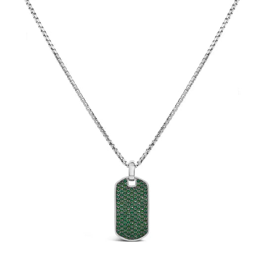 Men’s.925 sterling silver created green emerald dog tag pendant necklace 22’’ inches necklaces/pendant/pendant handcrafted