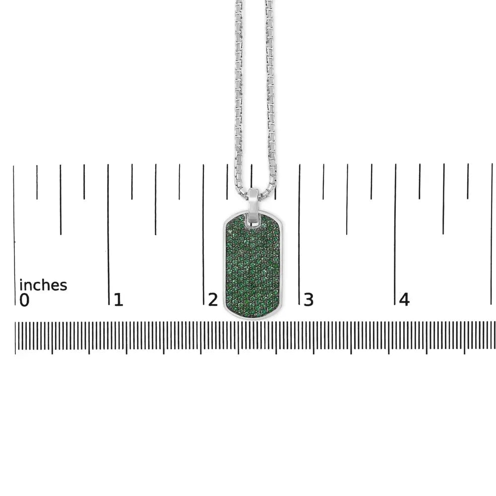Men’s.925 sterling silver created green emerald dog tag pendant necklace 22’’ inches necklaces/pendant/pendant handcrafted