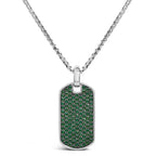 Men’s.925 sterling silver created green emerald dog tag pendant necklace 22’’ inches necklaces/pendant/pendant handcrafted