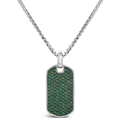 Men’s.925 sterling silver created green emerald dog tag pendant necklace 22’’ inches necklaces/pendant/pendant handcrafted