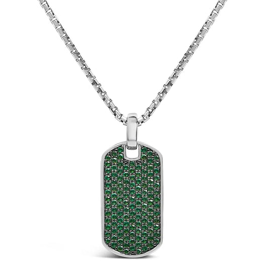 Men’s.925 sterling silver created green emerald dog tag pendant necklace 22’’ inches necklaces/pendant/pendant handcrafted