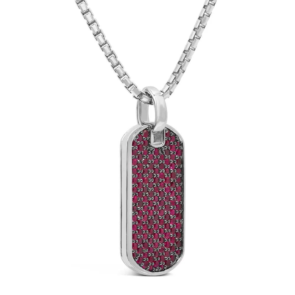 Men’s.925 sterling silver created red ruby dog tag pendant necklace 22’’ inches necklaces/pendant/pendant handcrafted