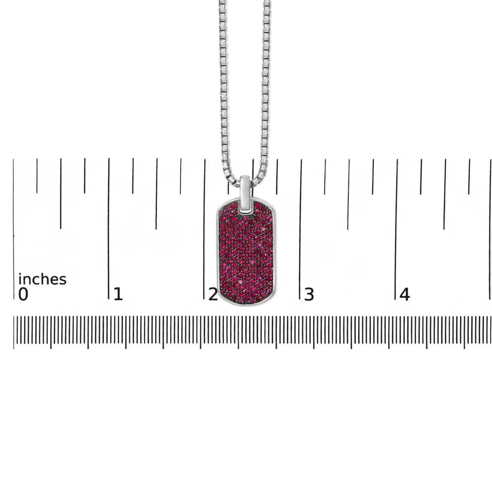 Men’s.925 sterling silver created red ruby dog tag pendant necklace 22’’ inches necklaces/pendant/pendant handcrafted