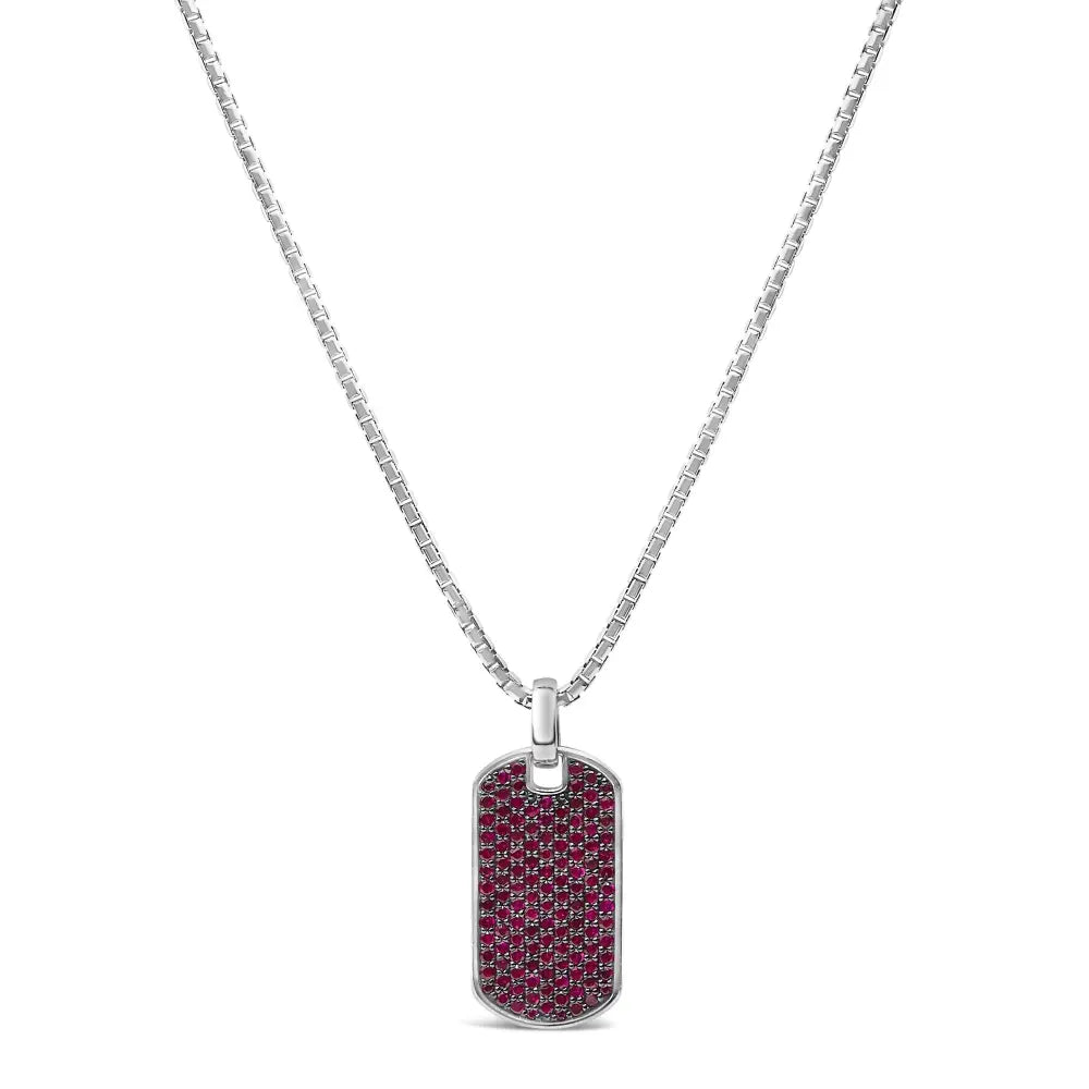 Men’s.925 sterling silver created red ruby dog tag pendant necklace 22’’ inches necklaces/pendant/pendant handcrafted