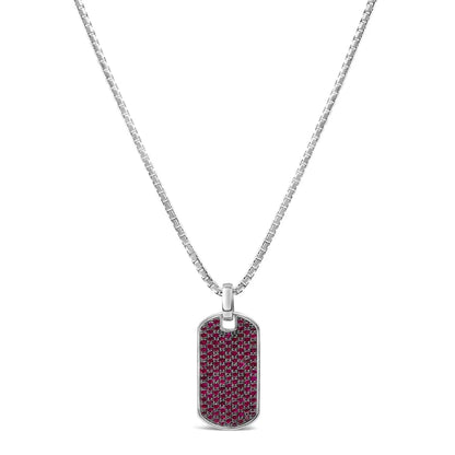 Men’s.925 sterling silver created red ruby dog tag pendant necklace 22’’ inches necklaces/pendant/pendant handcrafted