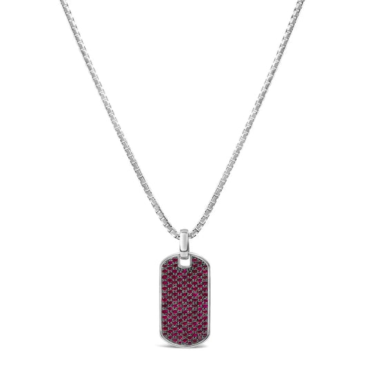 Men’s.925 sterling silver created red ruby dog tag pendant necklace 22’’ inches necklaces/pendant/pendant handcrafted