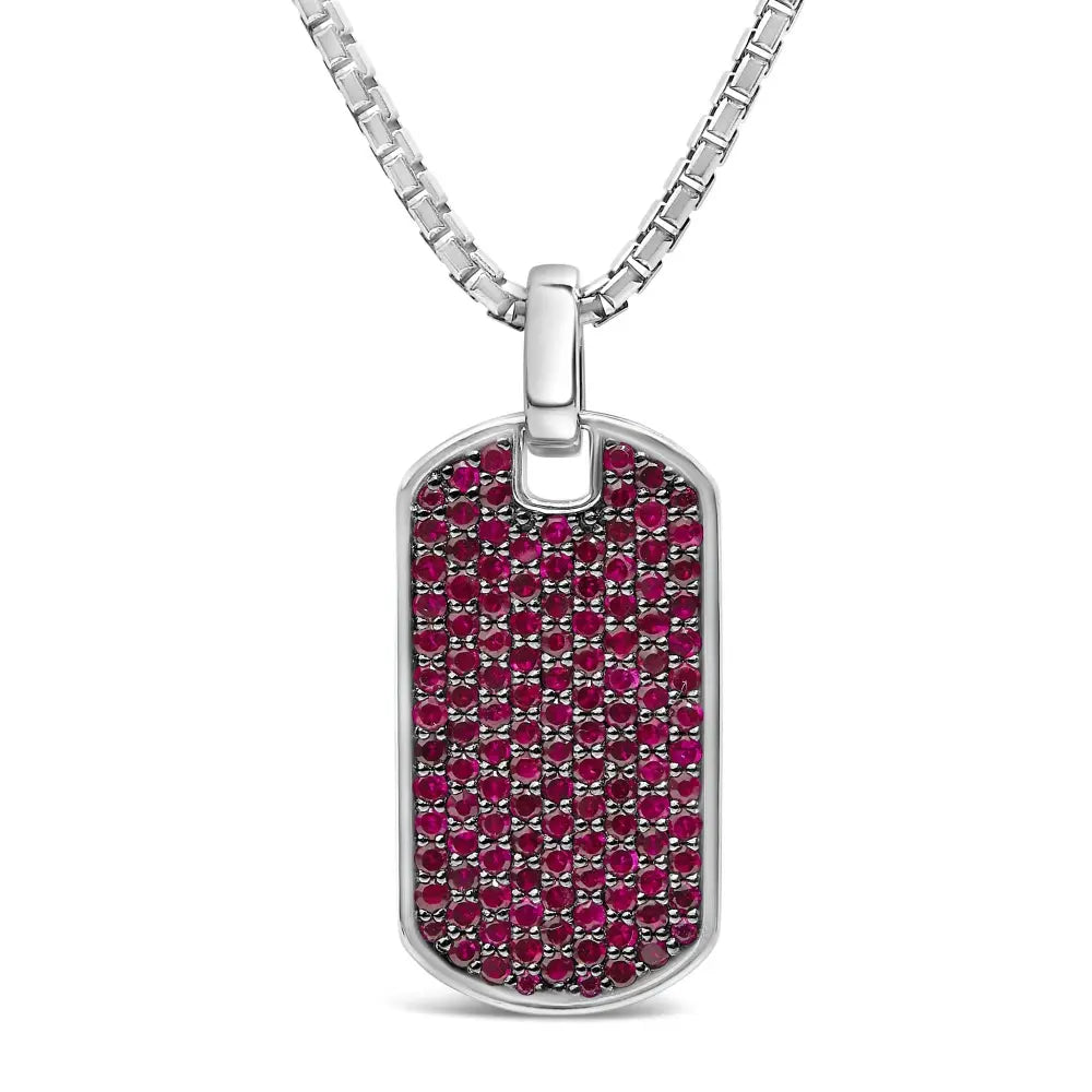 Men’s.925 sterling silver created red ruby dog tag pendant necklace 22’’ inches necklaces/pendant/pendant handcrafted