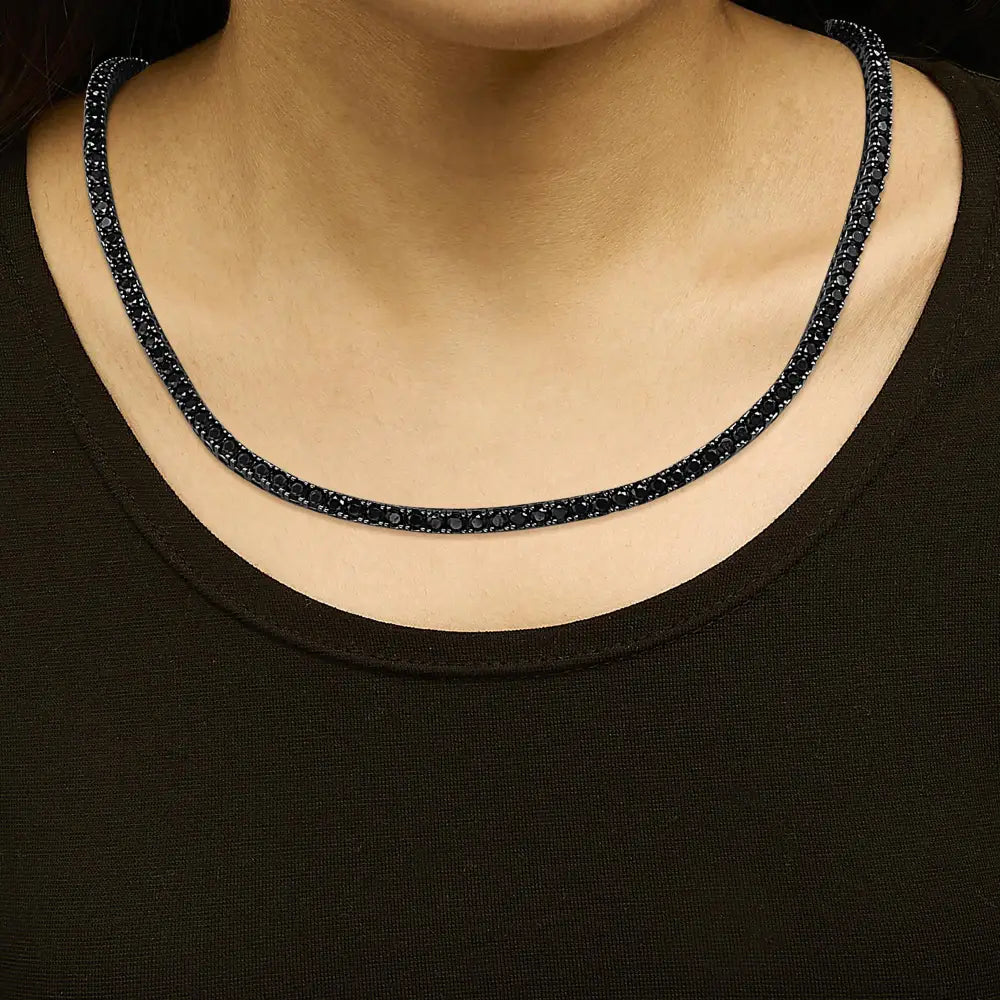 Men’s sterling silver 3mm black onyx 20 inch tennis necklace bijoux-nyc direct