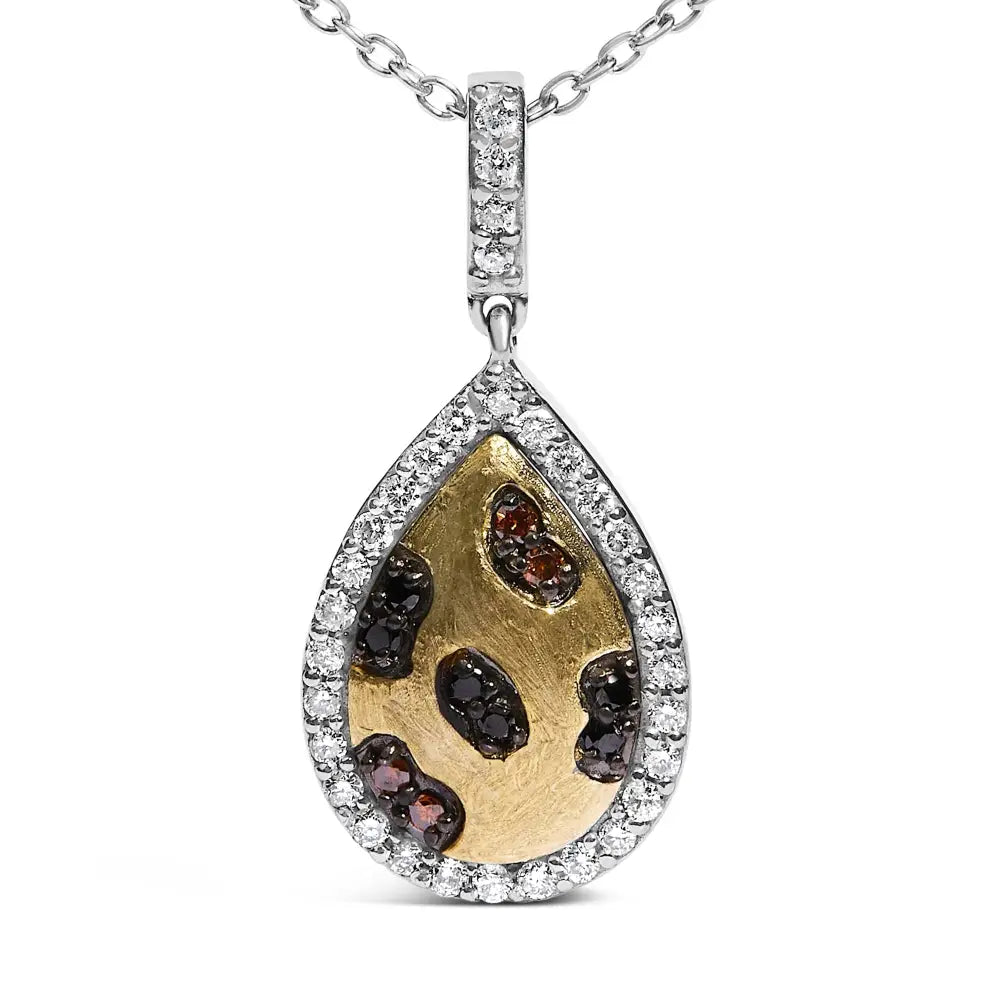 0.30 ctw mixed orange black and white diamond pear halo necklace 10k gold bijoux-nyc direct