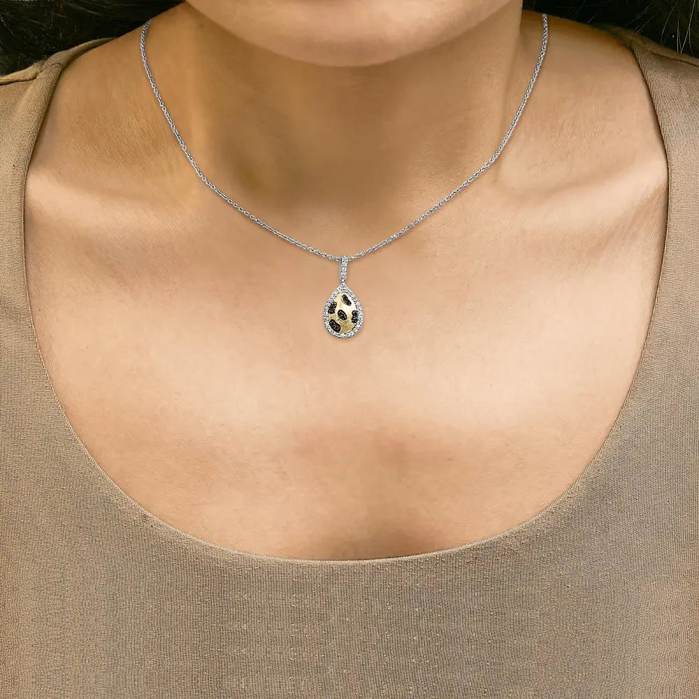 0.30 ctw mixed orange black and white diamond pear halo necklace 10k gold bijoux-nyc direct