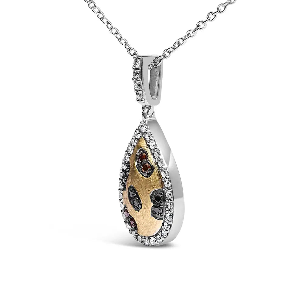 0.30 ctw mixed orange black and white diamond pear halo necklace 10k gold bijoux-nyc direct