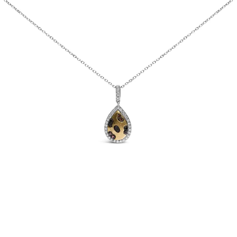 0.30 ctw mixed orange black and white diamond pear halo necklace 10k gold bijoux-nyc direct