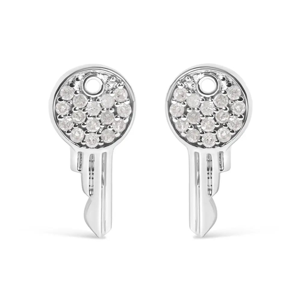 Natural diamond key motif stud earrings in sterling silver 1/6 cttw bijoux-nyc direct